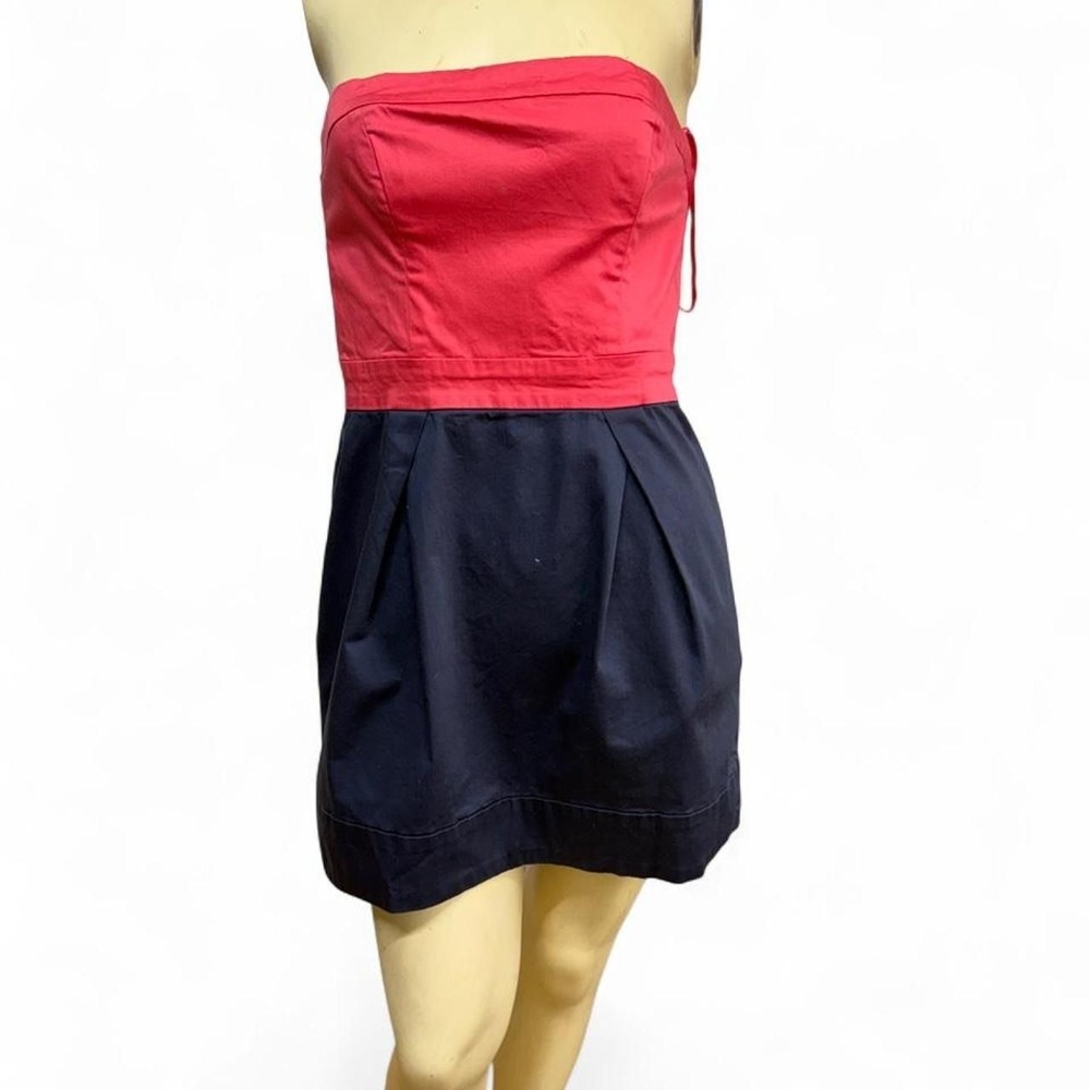 French Connection Womens Strapless Colorblock Mini Dress Red Navy Blue Size 8